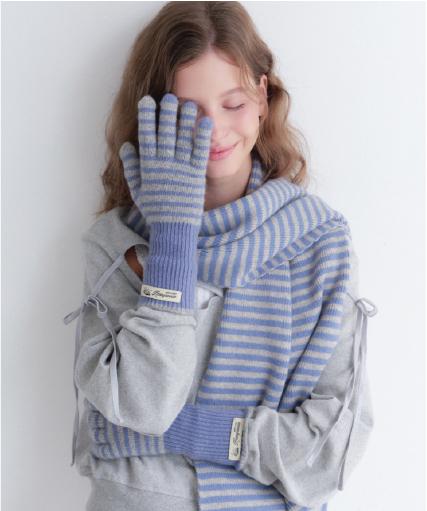STRAW STRIPE LONG GLOVES - 스트로우 스트라이프 장갑 [ BLUE / GRAY ]