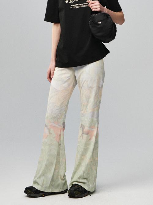 Print Flared Pants Print Green