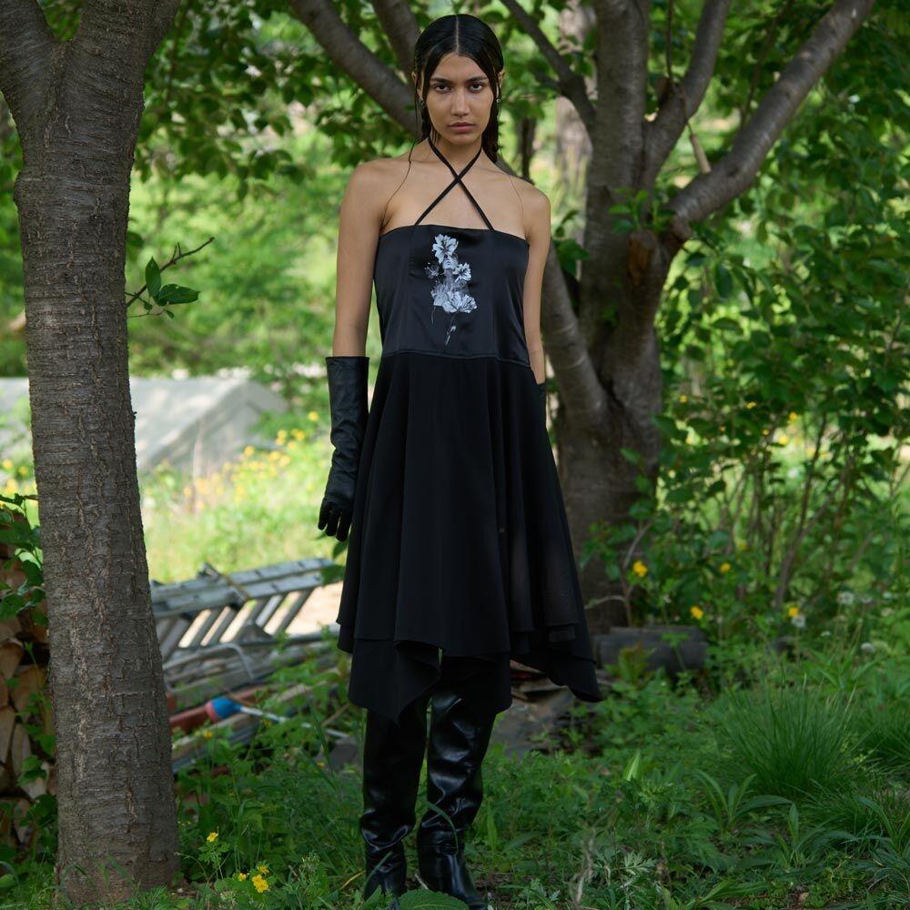 믹스 코르셋 플라워 원피스 (BLACK)