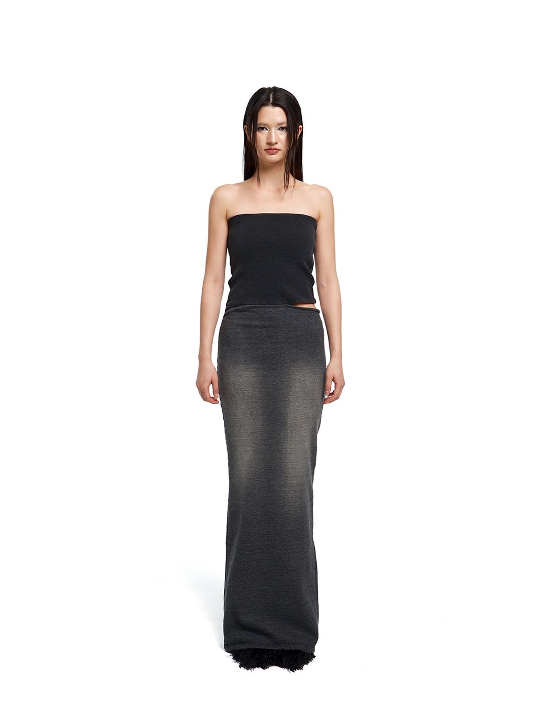 Jersey denim dual style tube top dress (black)