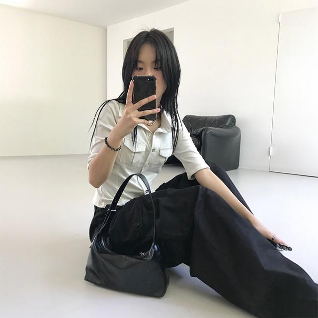 루프온 비조 빅포켓 투버튼 와이드 카고 팬츠