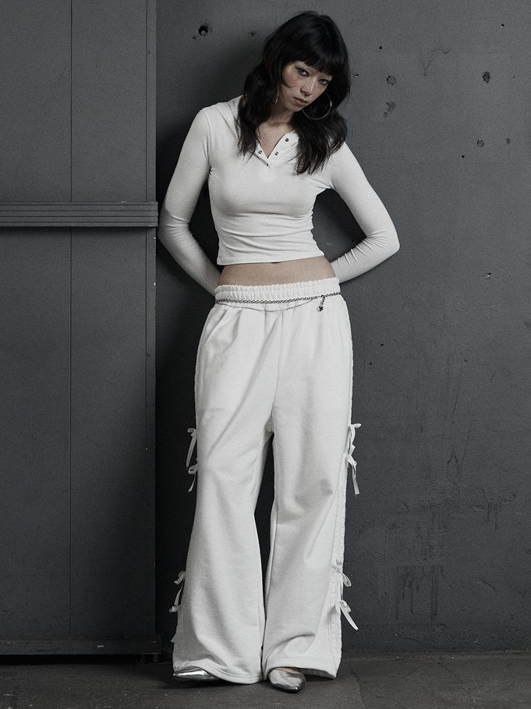 [mnem] race ribbon sweat pants (white)