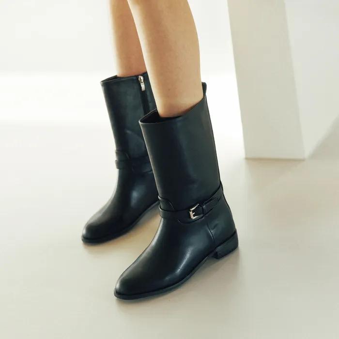 핸드메이드 버클 클래식 와이드 미들 부츠 I SM005