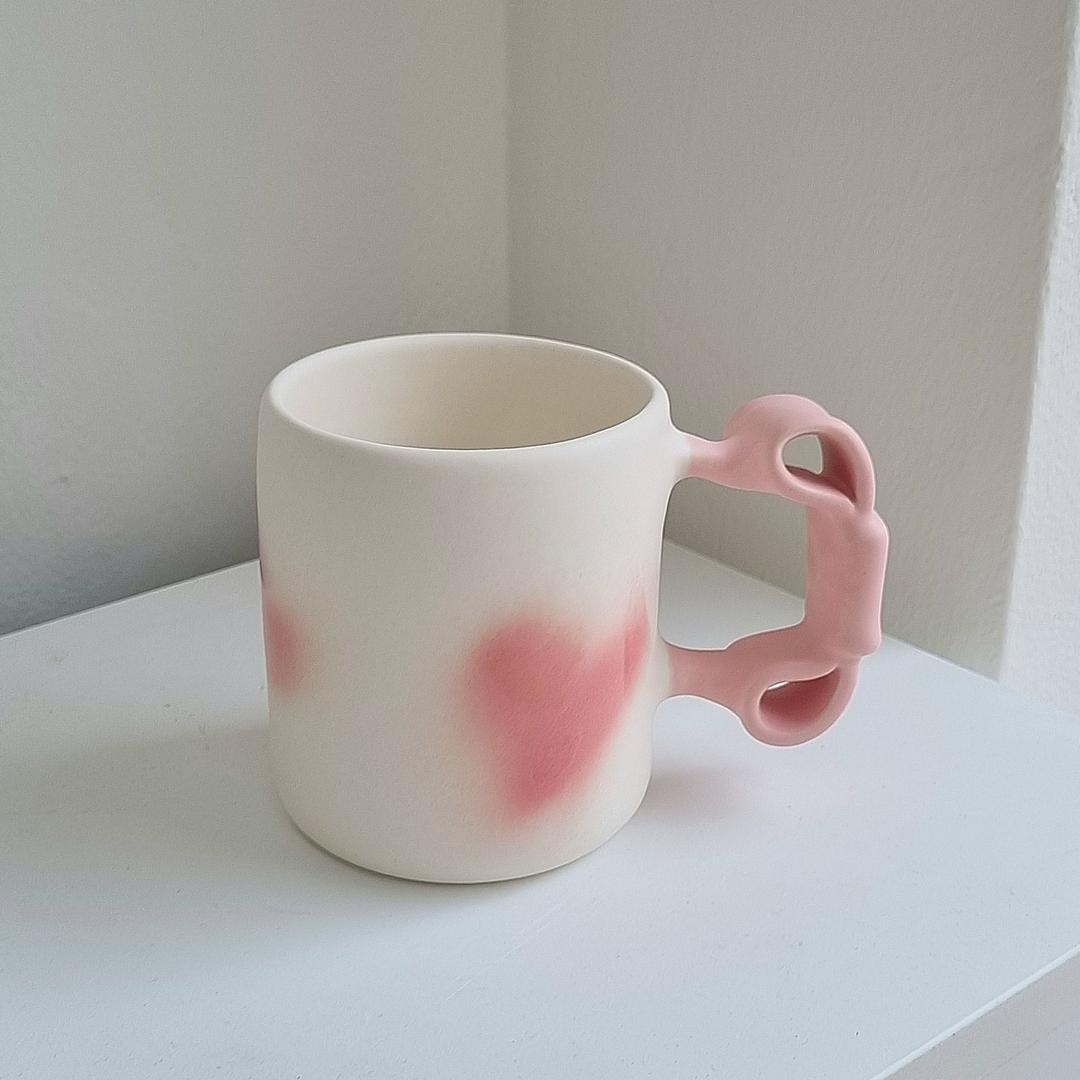 무광 핑크하트 리본 빅머그