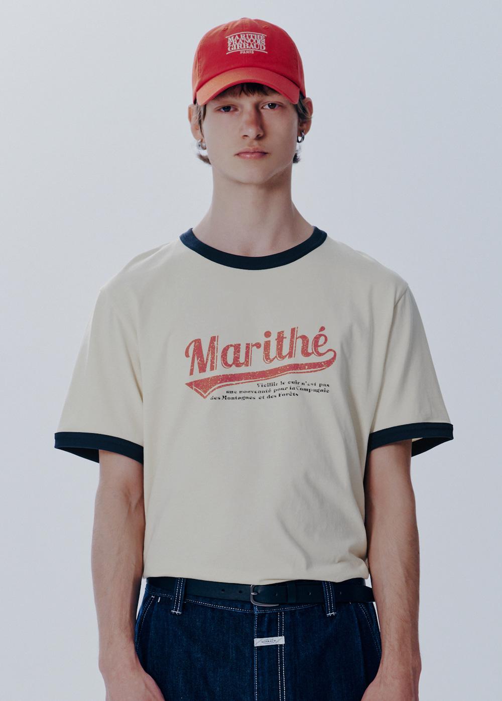 M VINTAGE BASEBALL RINGER TEE ivory