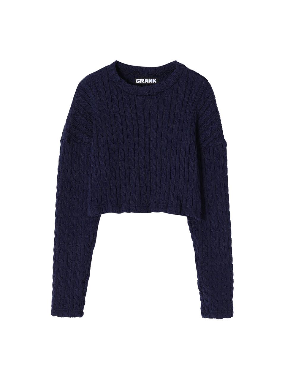 RIBBON CABLE CROPPED KNITWEAR_NAVY