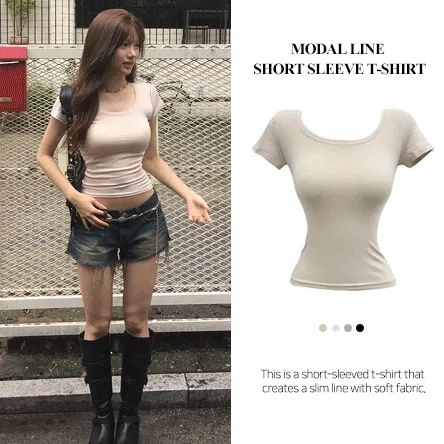 [쫀쫀해요/핏보장🤎/반팔종결] 캡소매 슬림 라인 유넥 반팔티셔츠