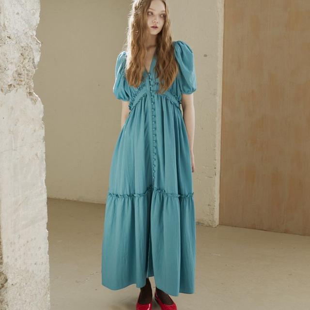 Viscos Frill Dress (Indi Blue)