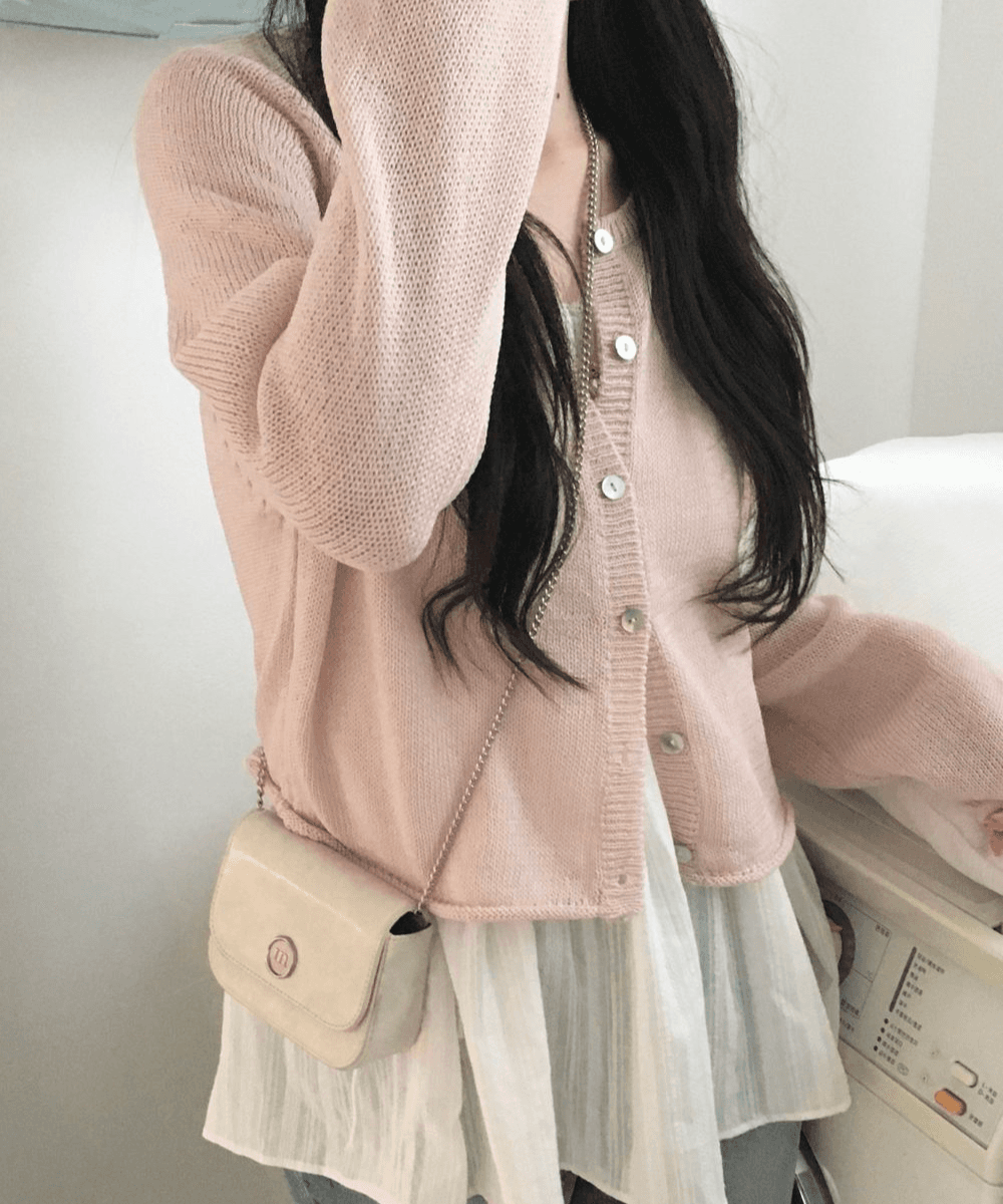 아모로소 멜로즈 나그랑 긴팔 가디건 (6color) [ 봄 여름 린넨 래글런 라운드 크롭 데일리 시스루 파스텔  ]