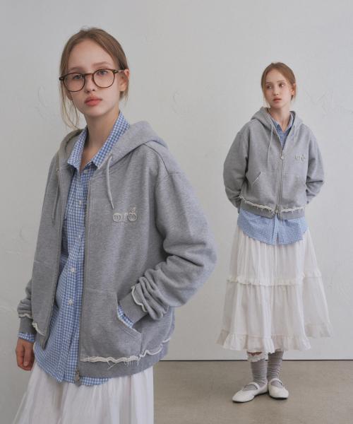 [2-TYPE]어피어 로우 헴 후드집업_Mist Gray
