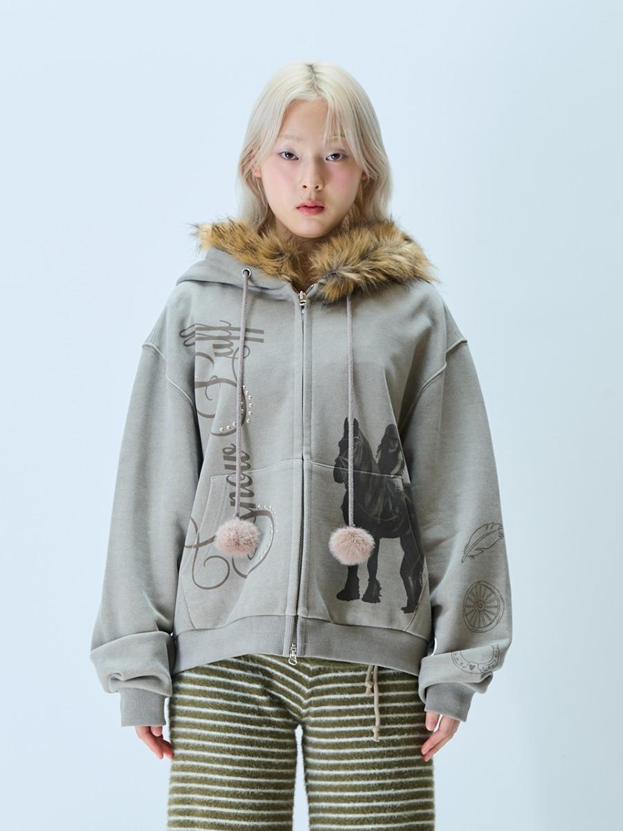 L21 SNOW FUR HOOD ZIP-UP(BEIGE)