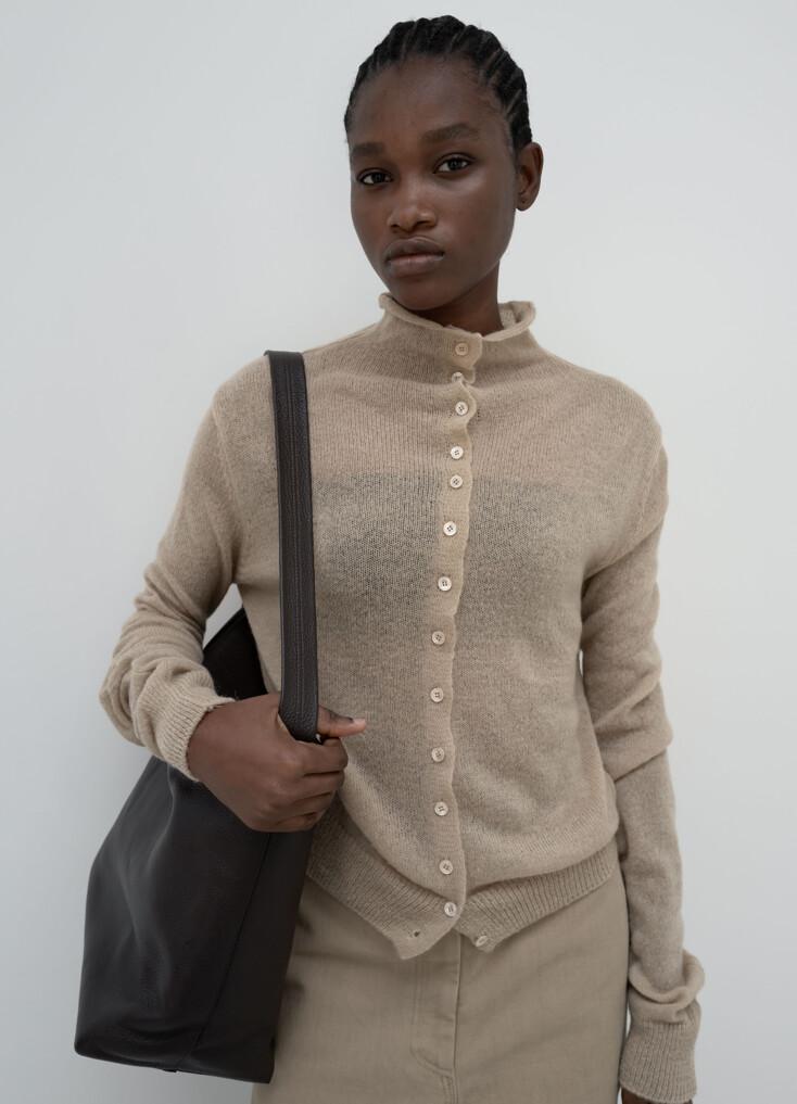 Sheer Button Knit Cardigan (Beige)
