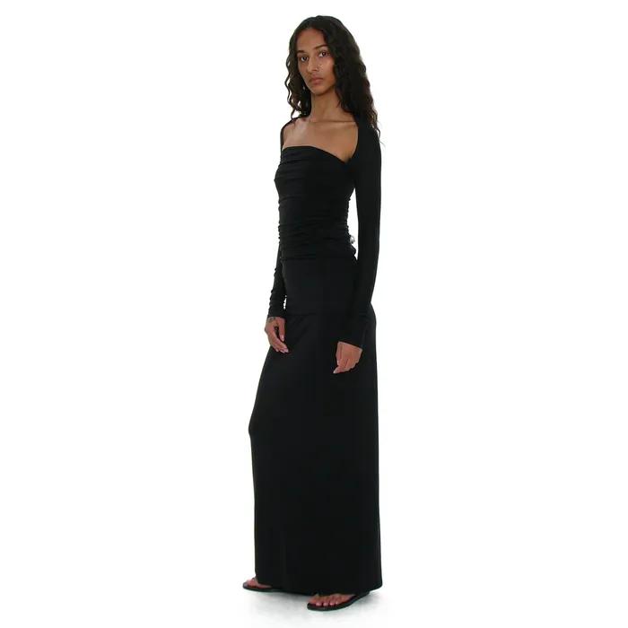 PWC FOLDING WAIST JERSEY MAXI SKIRT_BLACK