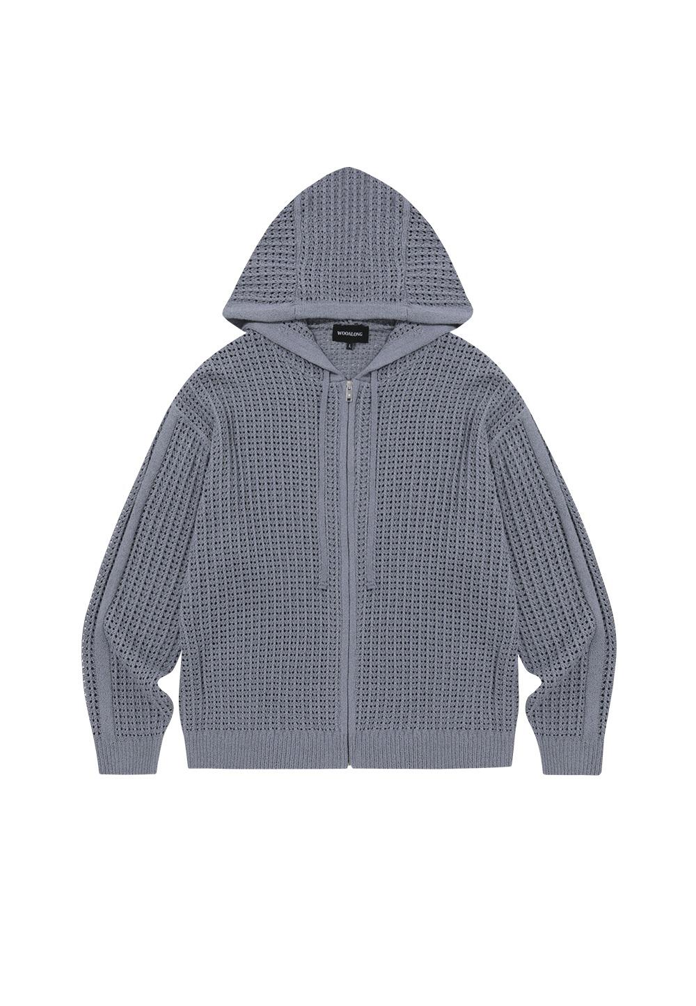 Scassi knit hood zip-up - DARK BLUE