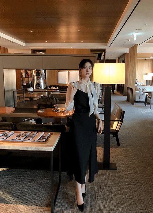 [당일발송/하객룩/자체제작] 무드 핀턱 레이어드 원피스 (2colors) 아이보리 당일발송