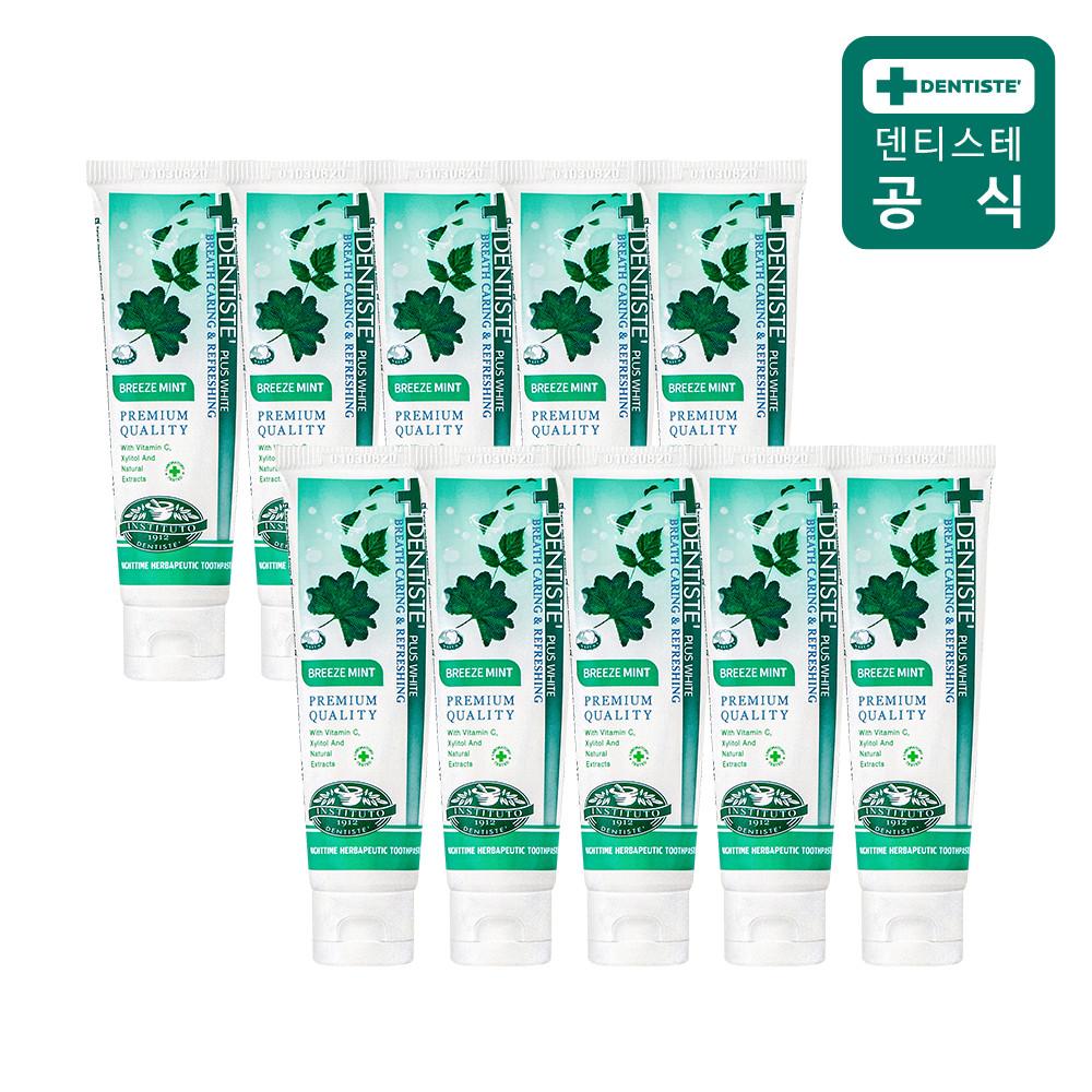 덴티스테 플러스화이트 브리즈민트 치약 20g 10개 휴대용 치약  덴티스테치약 입냄새제거 무불소 민트 구취제거 임산부 치약추천