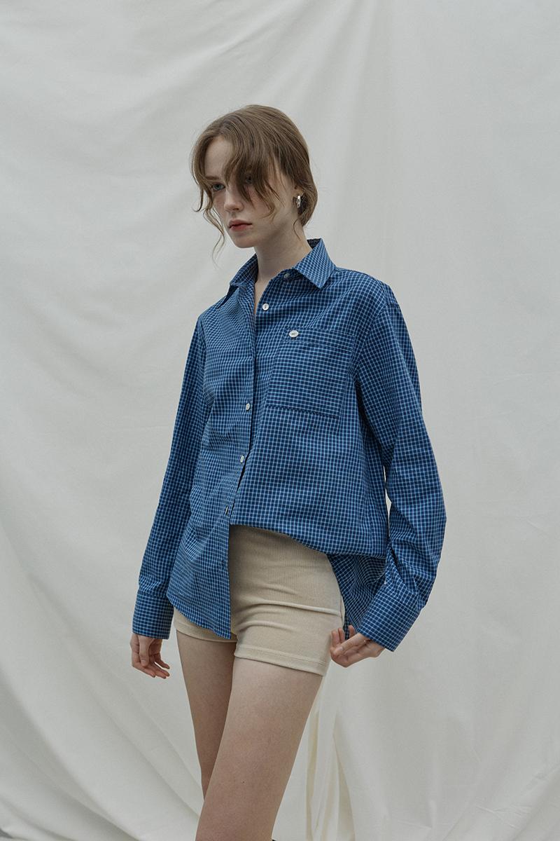 Gentle check shirt_blue