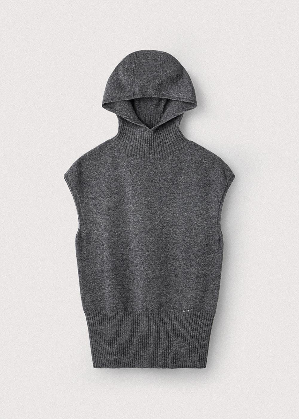 Ultra fine merino wholegarment hooded vest_Heather grey