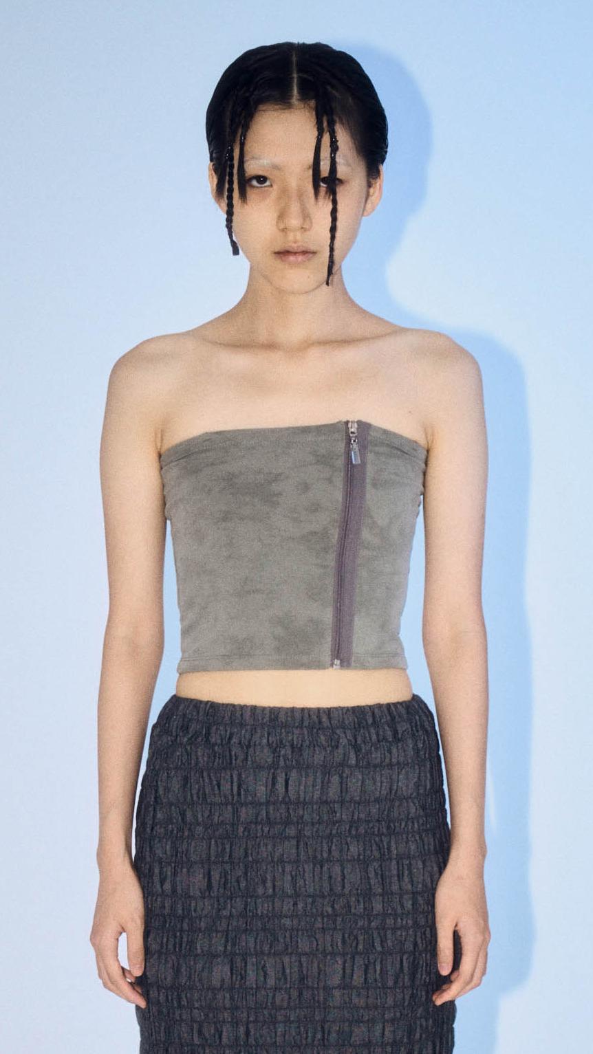 Zipper tube top_khaki