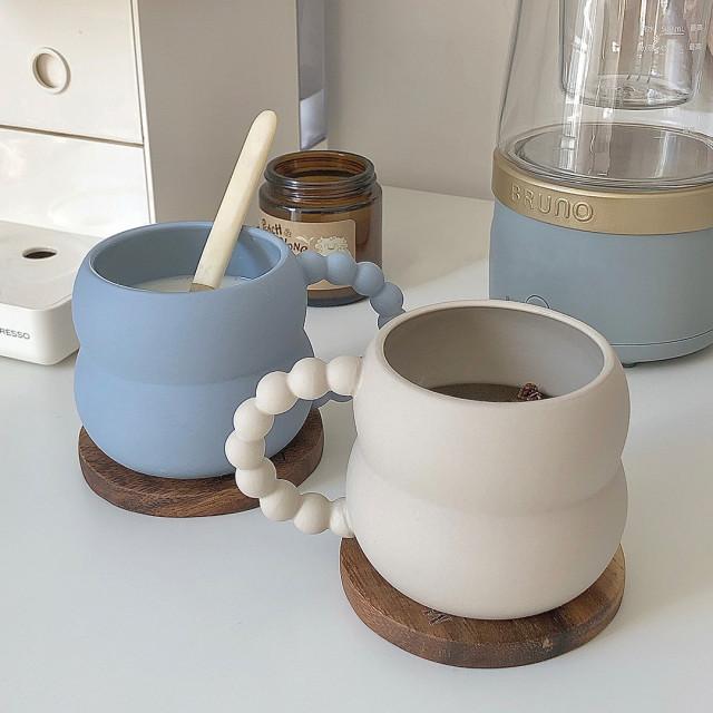 [모모피너츠] 웨이브 뭉툭 둥근 머그잔 (2color) 홈카페 사무실