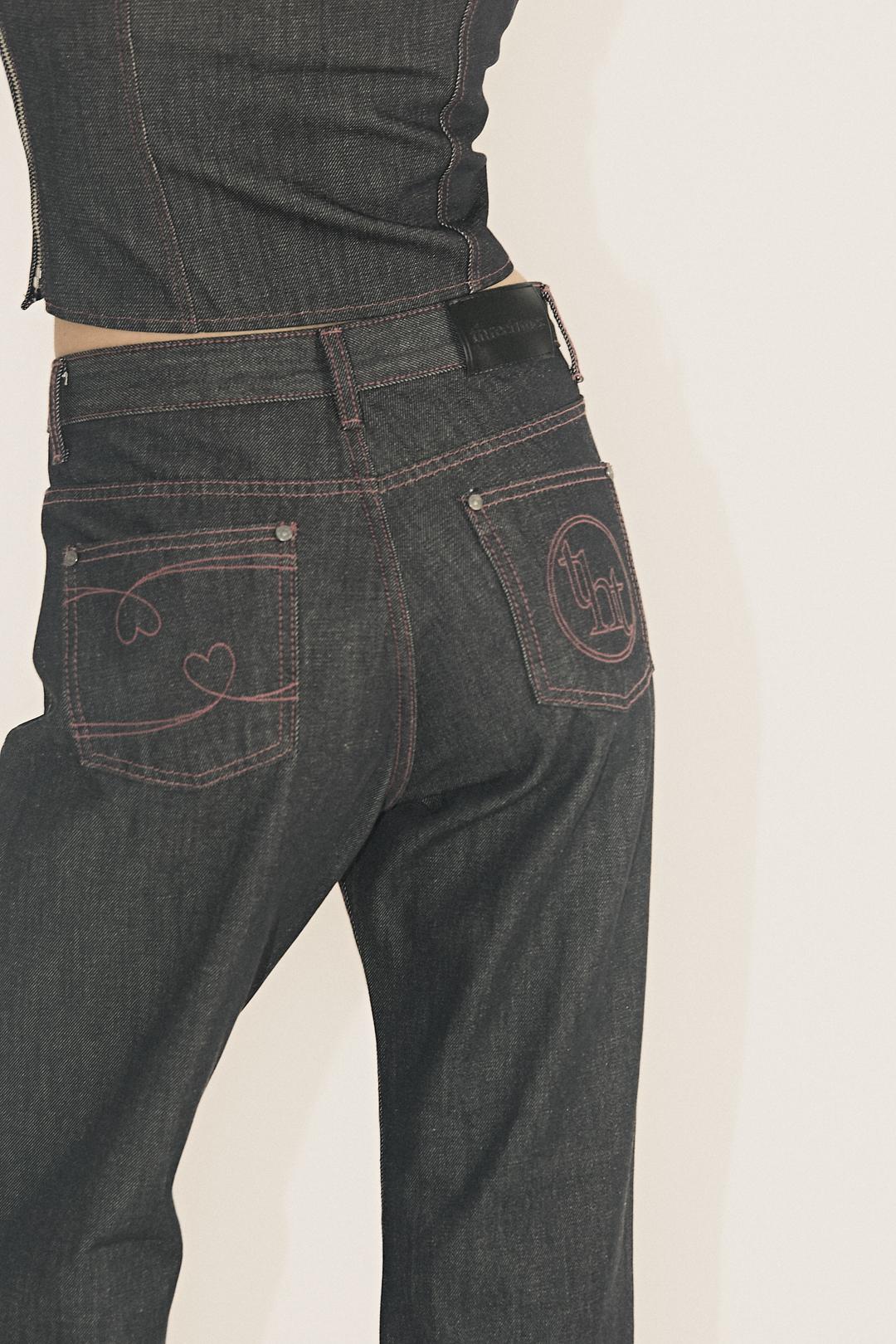 Pink raw denim pants