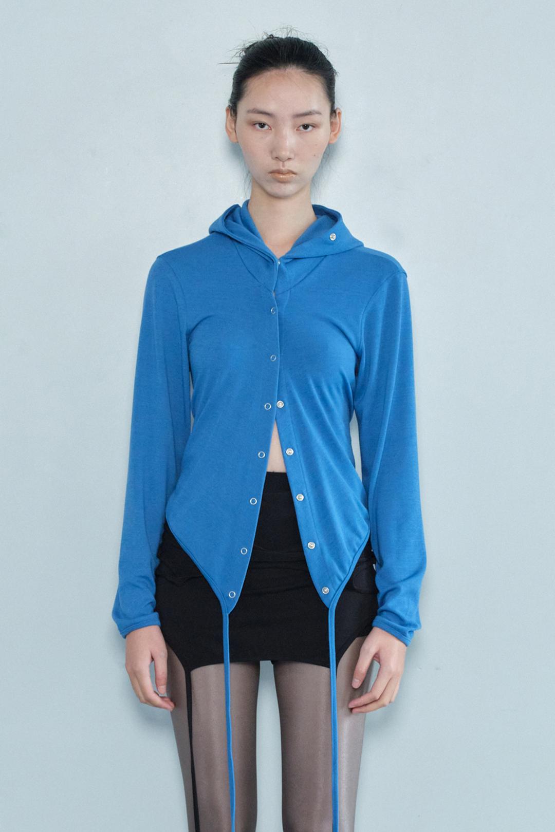 WRAP HOOD CARDIGAN / BLUE