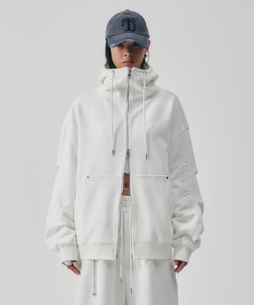 Double-Tucked Set-up Hoodie Zip-up [ White ]