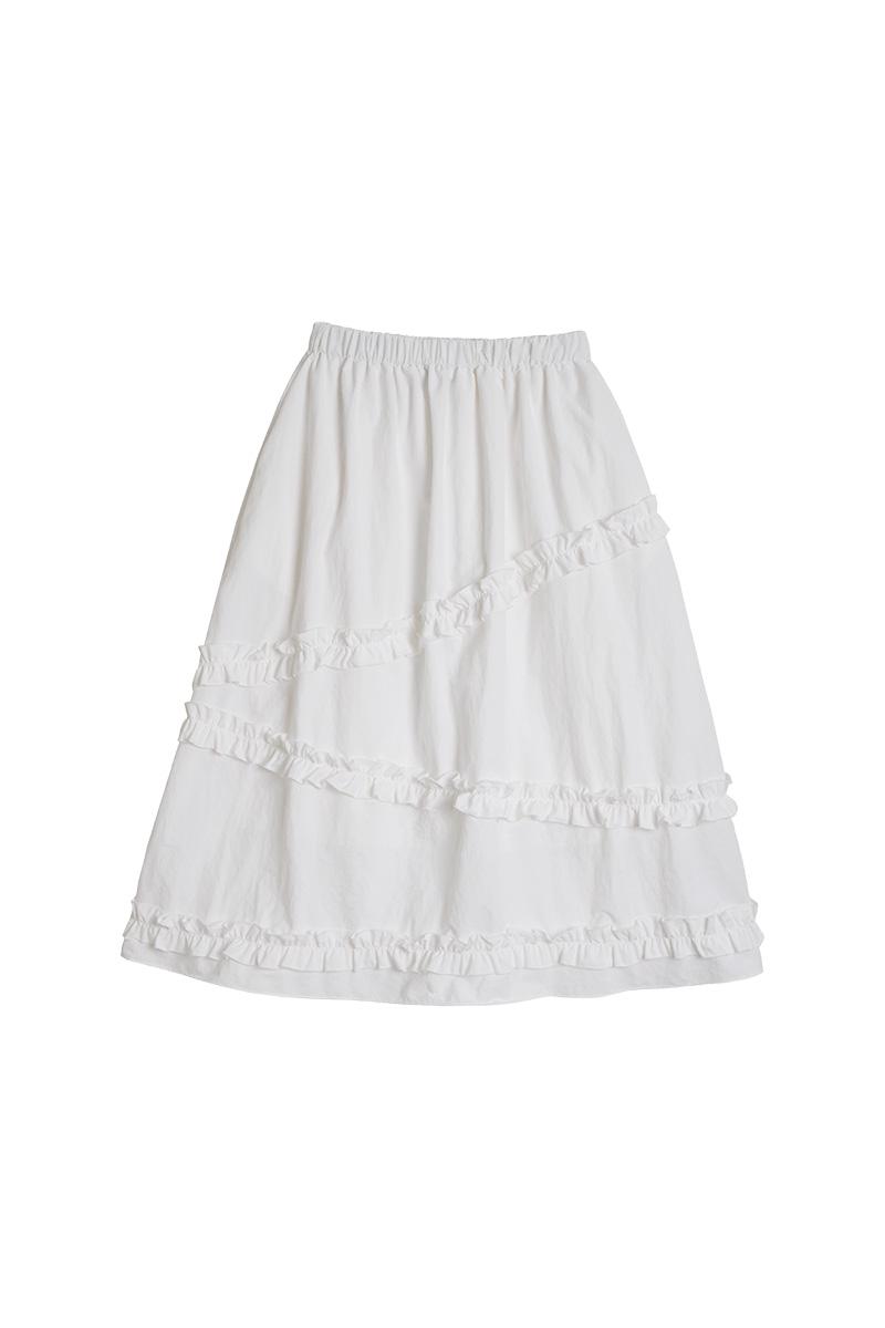 [리퍼브 50%]Nylon Frill Cancan Long Skirt (White)