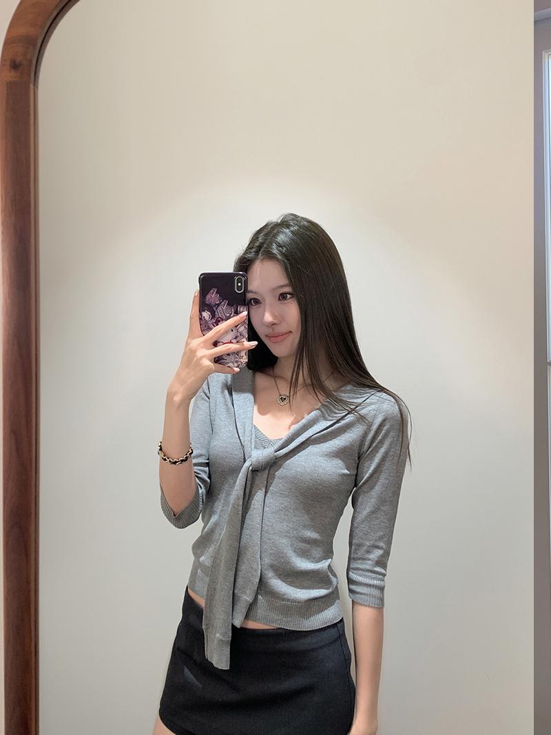 Sailor Collar Tie Design Knitted Sleeve (2Color)