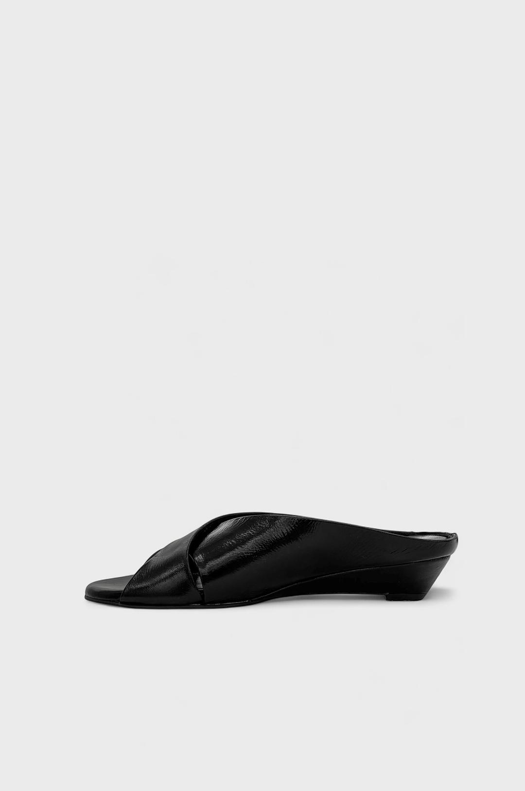 X Strap Wedge Mule - Oil Black