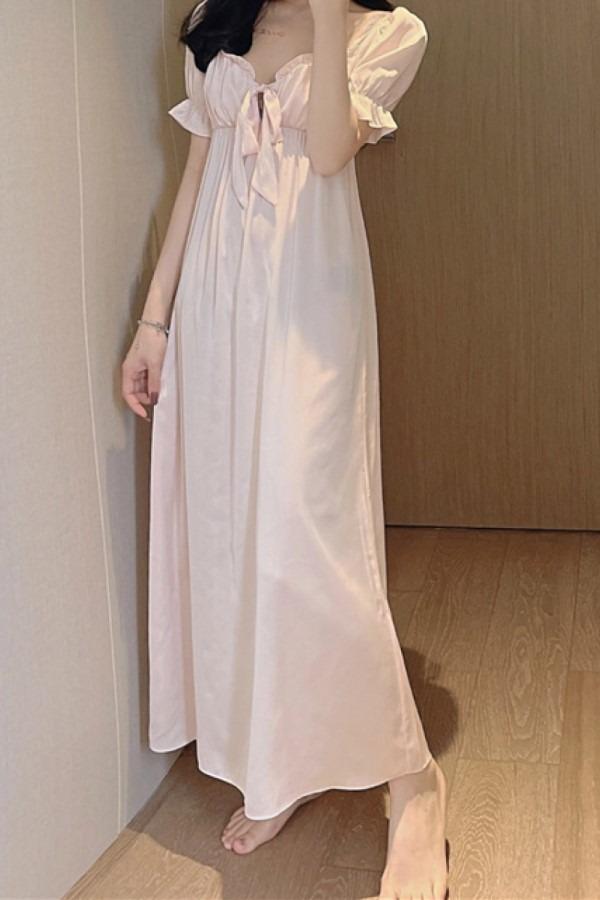 캐드 공주 실크 반팔 러블리 잠옷 원피스