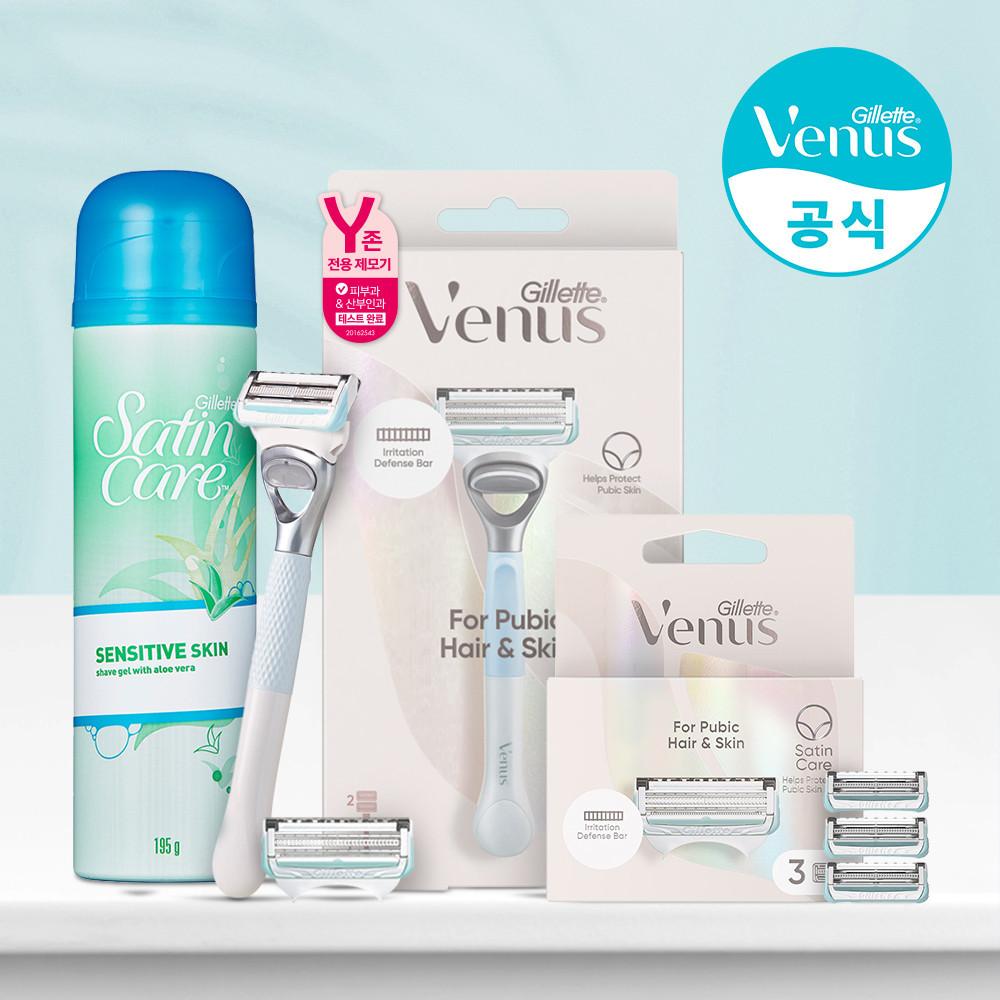 [단품]질레트 비너스 Y존 여성용 제모기 (핸들 1입&면도날 5입&새틴케어젤 195g 1개)