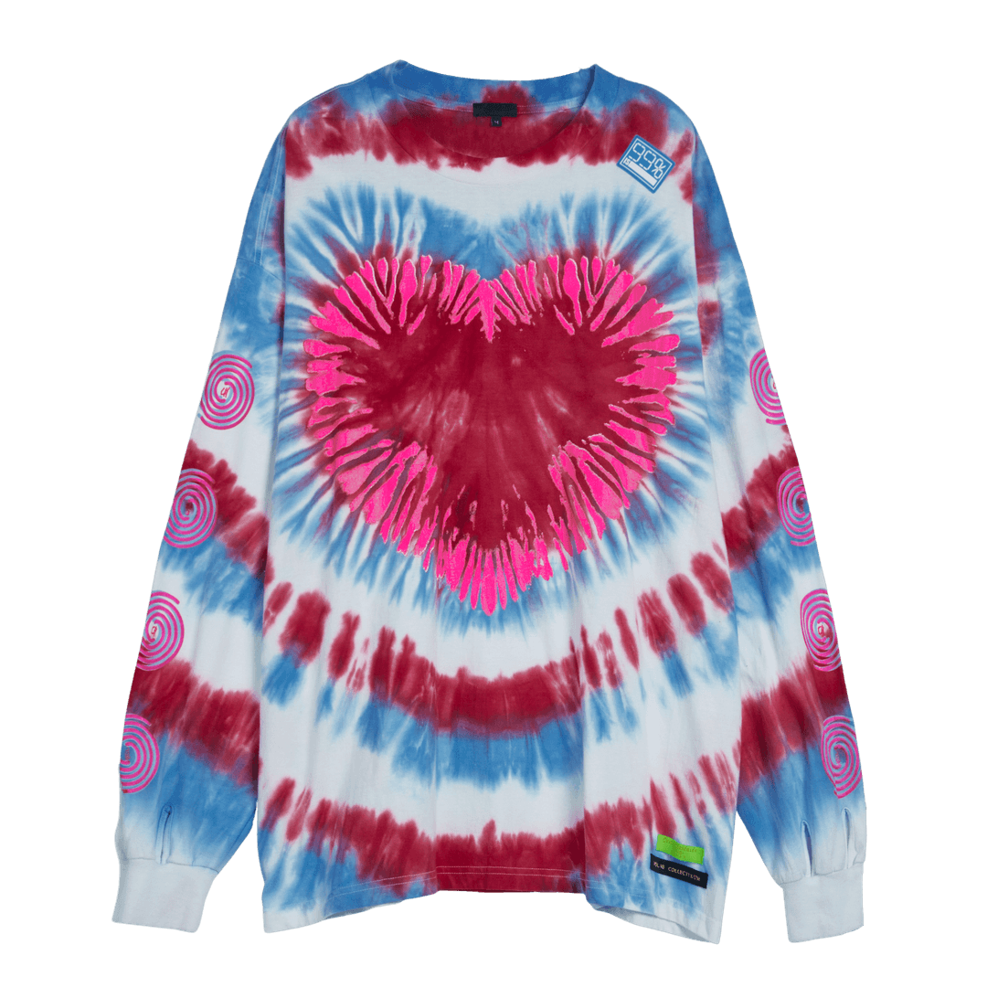 " 1%OVE \" TIE-DYE SLEEVE T-SHIRT (HAND MADE CUSTOM) (RED/BLUE)