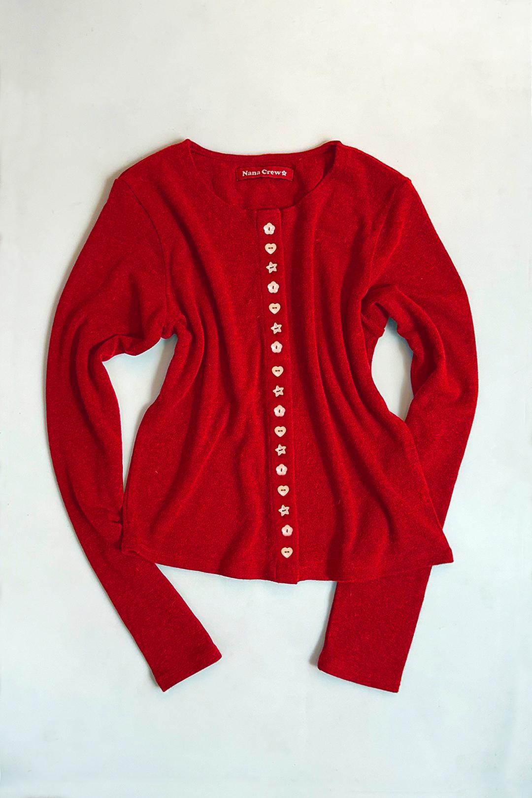 [2st Pre-Order] [11/27 Drop] MULTI BUTTON ANGORA CARDIGAN - BLOOD RED