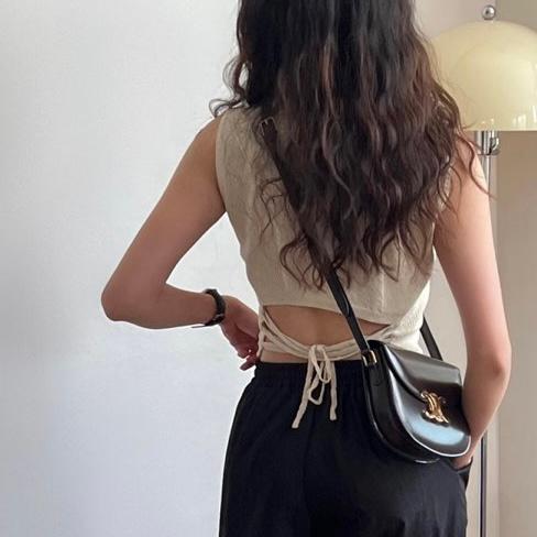 그리니스튜디오 3컬러 오뜨 백스트랩 크로스 크롭 니트 나시 탑