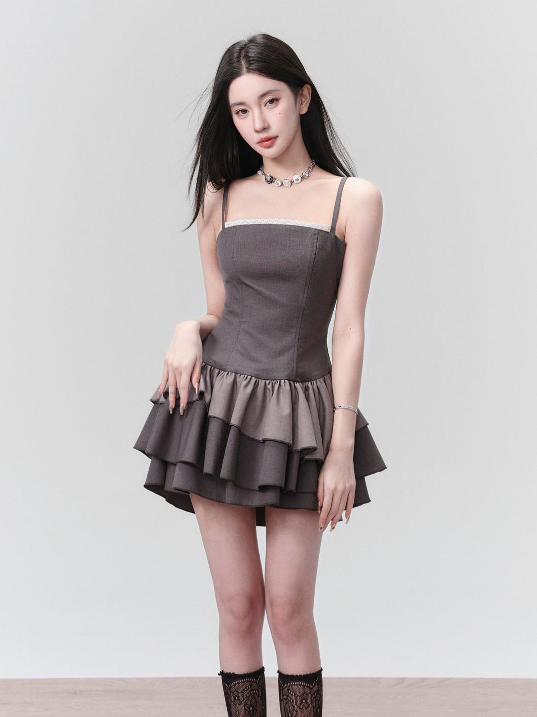 Lace Splicing Suspender Princess Dress & Culottes