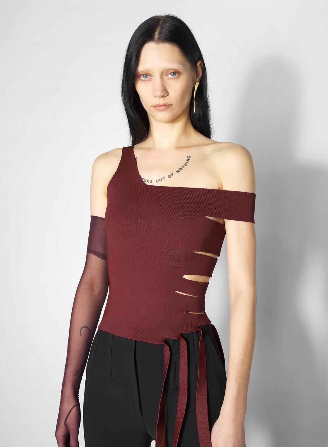 burgundy bandage knit top - burgundy / M