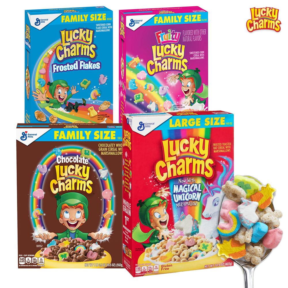 제너럴밀스 럭키참스 마시멜로우 시리얼 유니콘 프로스트 프레이크 푸르티 초콜릿 4종 [원산지:미국]