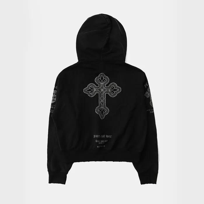 w-hde25-045 PEACE NOT WAR 후드 집업 - 더스티블랙