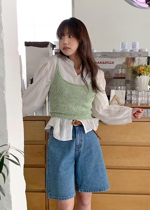 노티드 데님하프팬츠