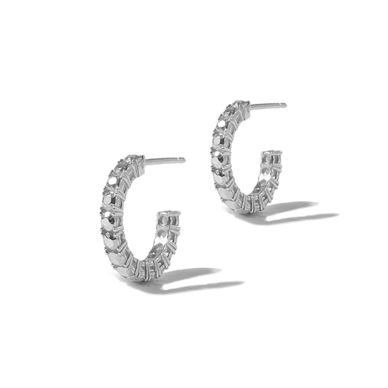 SILVER DIAMOND TENNIS HOOP EARRINGS S