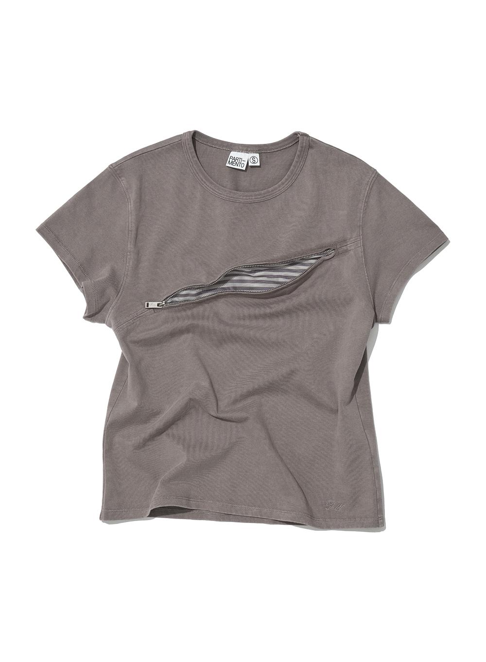 [WOMEN] SLASH ZIP-UP MESH LAYER SHORT SLEEVE TEE_MOCHA