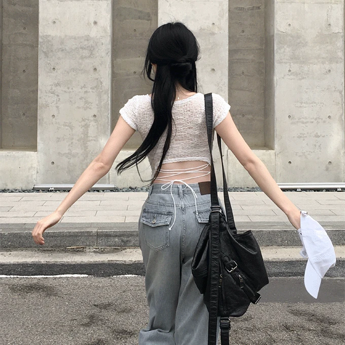 [여름신상] 힐미 백트임 아일렛 스트랩 티셔츠 -3 color