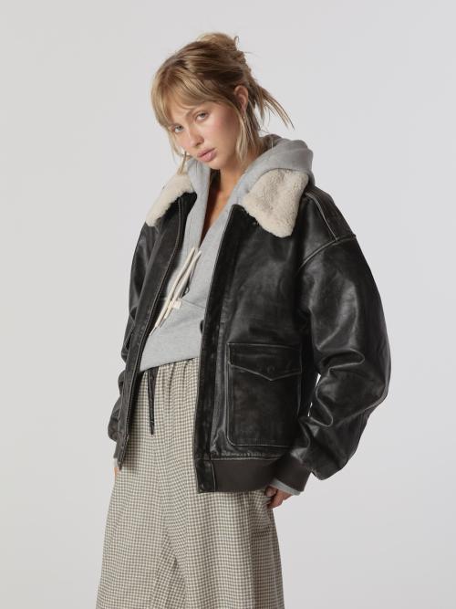 AIR FORCE LEATHER JACKET (WASHED BLACK)