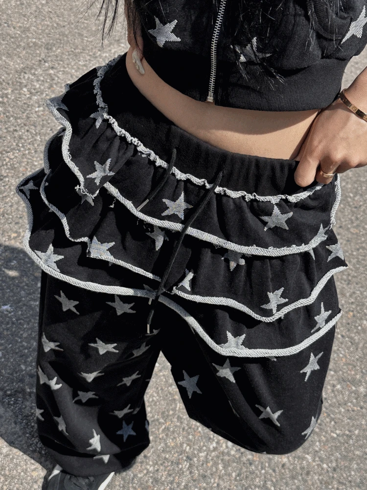 셋업연출✨키치 스타리 스타 별 포인트 키치 하이틴즈 트레이닝 미니 캉캉 스커트(2color)