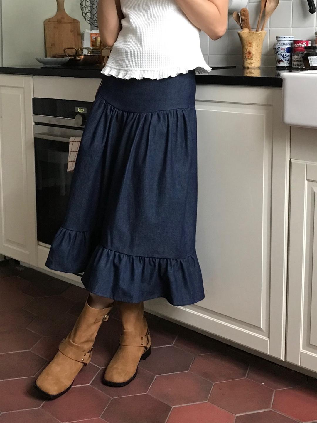 PREFRITT : Melvin denim frill skirt