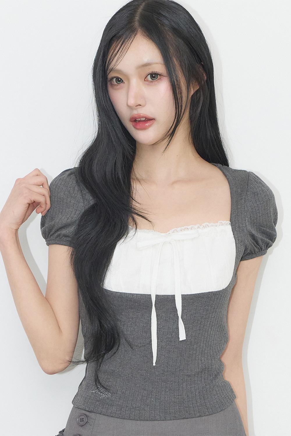 로지 레이스 스퀘어넥 티 차콜