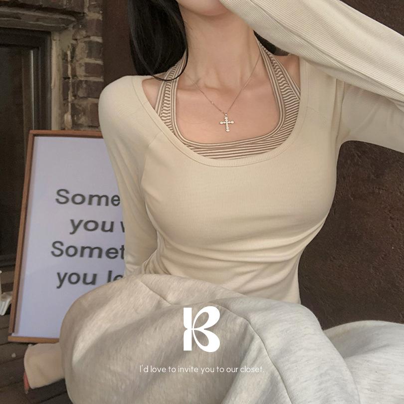 베이델리 [MADE/6color]레이 유넥 골지 긴팔 티셔츠