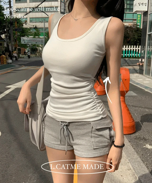 [ MADE / 캡탈부착O ] 덴마 캡 내장 부유방커버 셔링 이너 가슴 볼륨 패드 유넥 U넥 나시 슬리브리스 민소매