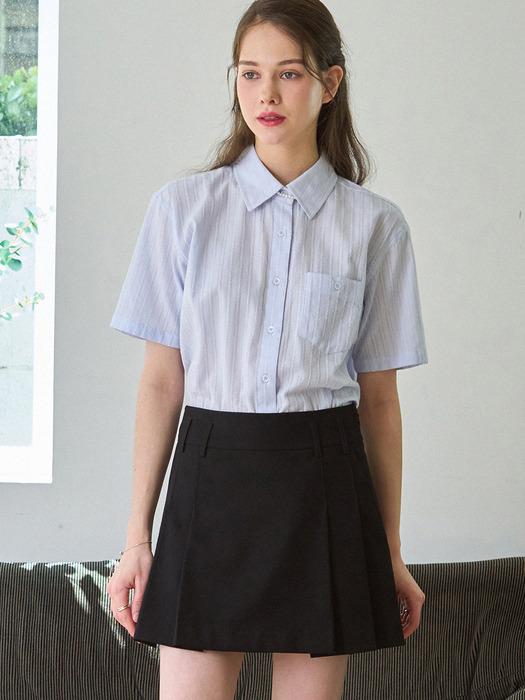레이스 스트라이프 반팔 셔츠 [SERENITY BLUE]